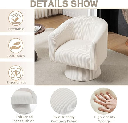 Swivel Accent Chair Set of 2, Modern 360° Swivel Barrel Chair, Corduroy Upholstered Single Sofa for Living Room, Bedroom (Beige)