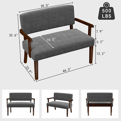 Accent Chair 2 Seat, Arm Chairs with Soft Seat and Armrests for Living Room, Love seat for Dining, Reading, and Waiting Rooms (Gray)