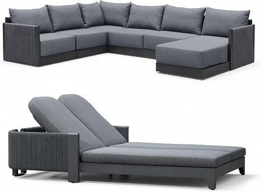 PURPLE LEAF 8 Pieces Patio Conversation Sets with 2 Person Lounge Chair All Weather Outdoor Couch Sectional Set with Ottoman Patio Conversation Set for Garden Poolside Backyard Gray