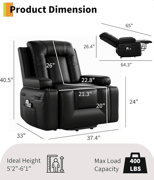 GarveeHome Power Lift Recliner Chair - Heat and Massage, PU Leather, Adjustable Back and Legs, Electric Lift Chair Designed for The Elderly and People with Mobility impaired