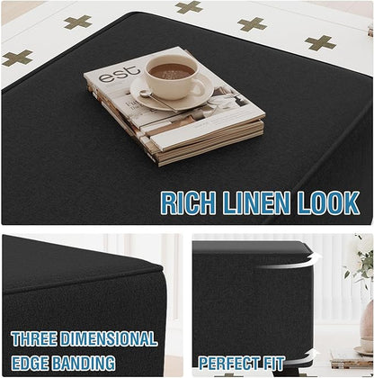 H.VERSAILTEX Square Ottoman Cover Fit Length 18"-19" Footrest Durable Linen Look Fabric Ottoman Slipcover Thick Soft Footrest Stool Covers for Square Ottoman Removable Washable - Heather Black