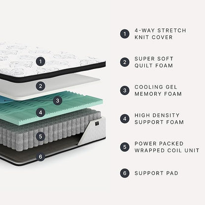 Signature Design by Ashley Chime Hybrid King 12" Mattress with Gel Memory Foam, Medium Firm, Pressure Relief, Fiberglass Free Mattress in a Box