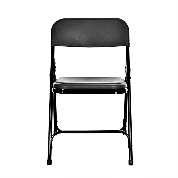 OEF Furnishings OEF800 Series Premium Heavy-Duty Plastic Folding Chairs, Lightweight, Durable Seating for Indoor and Outdoor Use, 500 lb Capacity (4-Pack, Black Plastic with Black Frame)