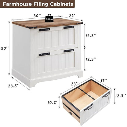 RedLemon Farmhouse Filing Cabinets with 2 Drawers, 30" File Cabinets with Hanging File Folders for A4/Letter/Legal Size Documents, Office Storage Cabinet for Study Room, Living Room (Antuique White)