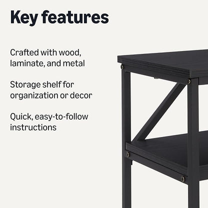 Amazon Basics Rectangular Console Table with Storage Shelf, Steel Frame, 11.8" D x 39.4" W x 31.5" H(in), Black