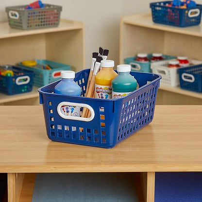 Really Good Stuff Medium Plastic Book Baskets, 11" by 7?" by 4?" - 6 Pack, Navy | Versatile Storage Solution for Classroom, Home and Office l Toy Storage, Multi-Purpose Organizer Basket