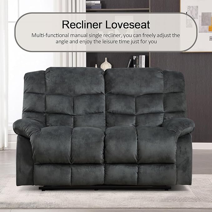 CANMOV Manual Reclining Sofa Set, 3 Pieces Sofa Set, Manual Recliner Chair, Reclining Loveseat and 3-Seat Sofa for Living Room, Furniture Set, Grey(1+2+3)