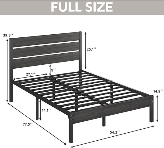 Full Bed Frame with Headboard and Footboard, Metal Platform Bed Frame with Under Bed Storage, All-Metal Support System, No Box Spring Needed, Easy Assembly,Rustic Grey