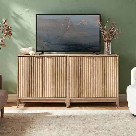 mopio Brooklyn Storage Cabinet, Modern Farmhouse Entryway Accent Cabinet, Buffet Sideboard, Credenza, Wood Modular Cabinet with Doors & Shelf, Fluted Panel (Oak Wave Fluted Cabinet, Set of 3)