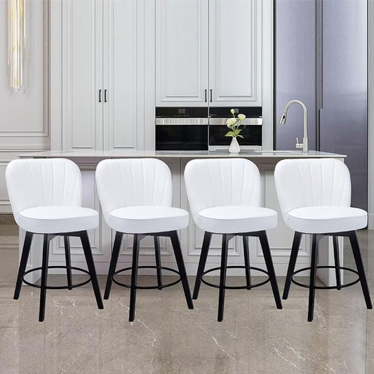 MINCETA Bar Stools Set of 4, PU Leather Barstools, 26 Inch Upholstered Counter Stools with Backrest and Footrest, Swivel Counter Height Barstools for Kitchen Island Home Bar White
