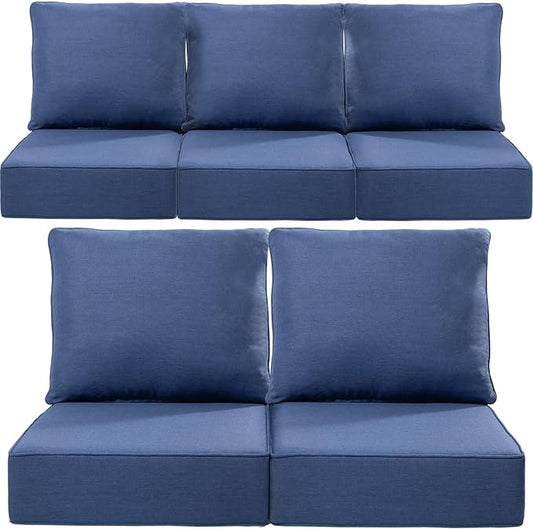 Luxury 22x24/22x25 6-Inch Outdoor Cushions for 5 Peice Patio Set - Set of 5 Outside Deep Seat Cushion for Porch Furniture Dining Swivel Chairs Loveseat Couch Sectional Sofa - Navy Blue