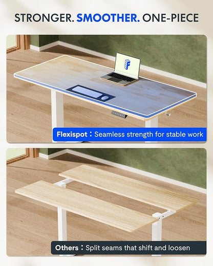 FLEXISPOT EN1 One-Piece Solid Wooden Standing Desk 48 x 24 Inches Height Adjustable Electric Sit Stand Home Office Desks (Black Frame + Rubber Wood Top, 2 Packages)