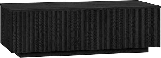 Henn&Hart 48" Fluted Rectangular Low-Profile Coffee Table for Living Room, Family Room, or Office, Black Grain