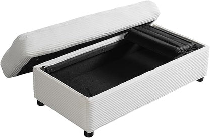 Christopher Knight Home Zoe Oversized Chaise Lounge Chair Indoor with Cup Holders & USB Charging Port, Corduroy Upholstered Sofa Bed + Ottoman with Storage, Comfy Deep Seat Sleeper Sofa Chair, Beige