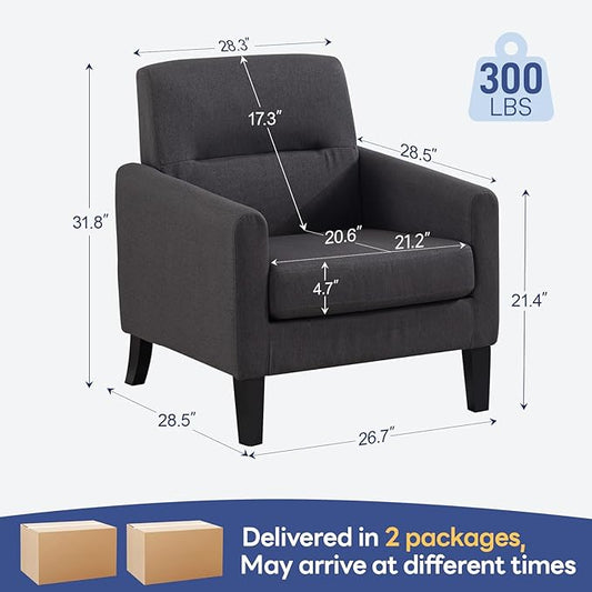 Accent Chairs Set of 2, Mid Century Modern Living Room Chairs Comfy Reading Chair with Upholstered Cushion Relax Armchair for Bedroom Apartment,Office, Dark Grey