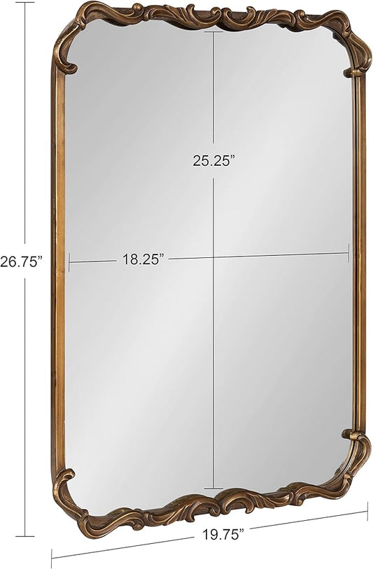 Kate and Laurel Brazelton Rounded Rectangle Ornate Traditional Mirror; 20 x 27; Gold; Ornamental Round Rectangular Classic Framed Wall Mirror
