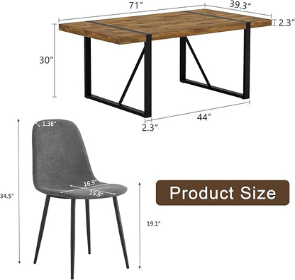 Dining Table Set for 8, 9 Piece Dining Table Set, 71'' Dark Wood Kitchen Table and Suede Nap Fabic Chairs Set of 8, for Kitchen Dining Room