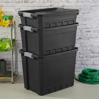 Sterilite 24-Pack Plastic Storage Bins with Lids, Stackable Containers, 19 Gallon, Black
