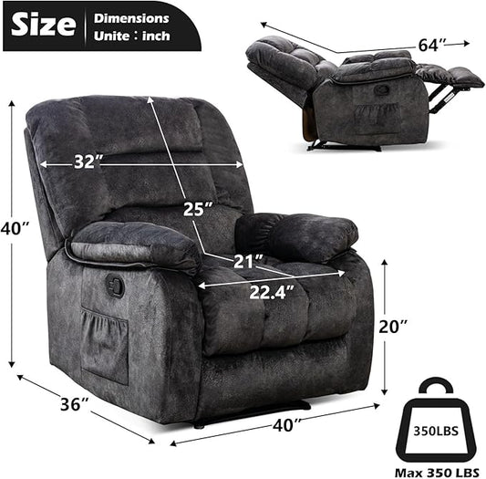 ANJHOME Massage Recliner Chairs with Heat and Vibration,Overstuffed Manual Rocking Reclining Chair for Living Room Bedroom (Grey)