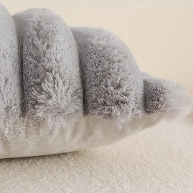 Neelvin Grey Faux Fur Cozy Soft Striped Decorative Throw Pillow Covers 16x16 inch Set of 2,Velvet Pillowcase Cushion Case for Sofa Couch