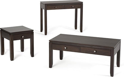 SIMPLIHOME Cosmopolitan Coffee Table - 42 inch Wide Solid Wood Contemporary Rectangle Cocktail Table in Mahogany Brown, Stylish Living Room Table with 2 Drawers and Square Brushed Nickel Knobs