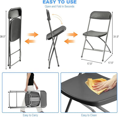 30 Pack Plastic Folding Chairs, Portable Party Chairs, Stackable Commercial Seats with Steel Frame for Home Office Wedding Party Indoor Outdoor Events Chairs, 350lbs Capacity,Gray