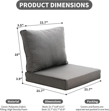 Patio Furniture Sofa Cushion Set Outdoor Living Deep Seating Cushions Thick Foam Replacement Cushion,21.7x21.7 Inch,Medium Grey