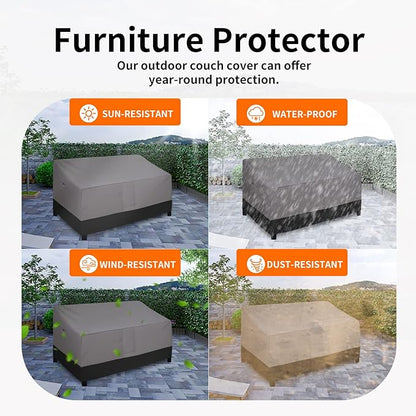 Easy-Going Waterproof Outdoor Couch Cover, Heavy Duty 3-Seater Patio Sofa Cover, Windproof Outdoor Furniture Cover with Air Vent （88Wx32.5Dx33H inch,Gray/Black