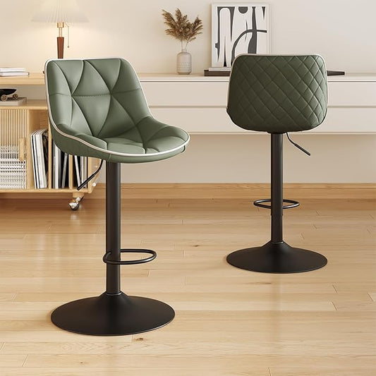 Nalupatio Bar Stools Set of 2, Adjustable Swivel Counter Height Bar Stools with Back, Armless Modern Barstools for Kitchen Island & Home Bar, Upholstered Seat,（Green）