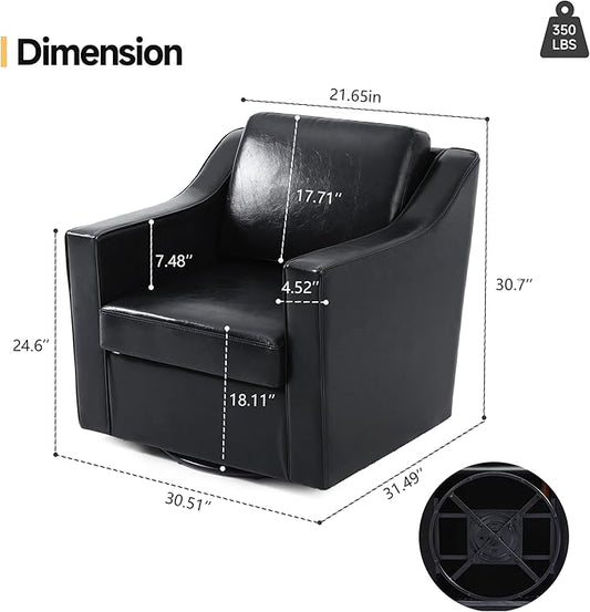 Pia Ricco 360° Swivel Accent Chair, Oversized Modern Faux Leather Armchair with Removable Cover for Living Room and Reception,Black