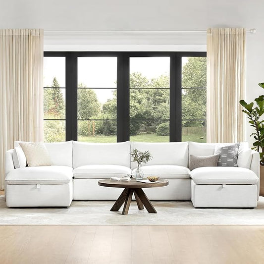 CHITA Luxury Oversized 148" U-Shaped Sectional Sofa Couch, Premium Down Filled Cloud Modular Sectional with Storage Ottoman, FSC Certified, 6 Seat for Living Room, Cream