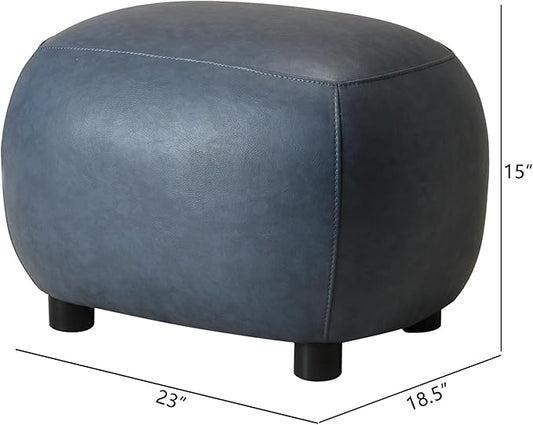 KINWELL 23" Wide Faux Leather Upholstered Ottoman Set of 2, Mid-Century Modern Living Room Footrest with Soft Padded Seat, Footstool for Bedroom, Entryway or Living Room, Navy