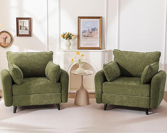 Oversized Accent Chair Set of 2,All Seats Storage,Comfy Armchair,24.5'' Deep Seat,Upholstered Living Room Chairs,Reading Chair for Bedroom,Office,Chenille,Green
