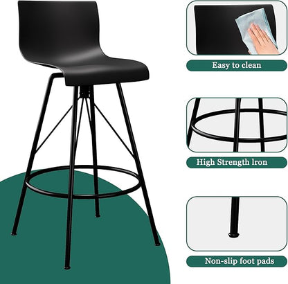 annjoe Swivel Bar Stools Metal Counter Height Stools Plastic Seat Chairs Set of 4 for Indoor Outdoor Home Kitchen Business (24" Black)