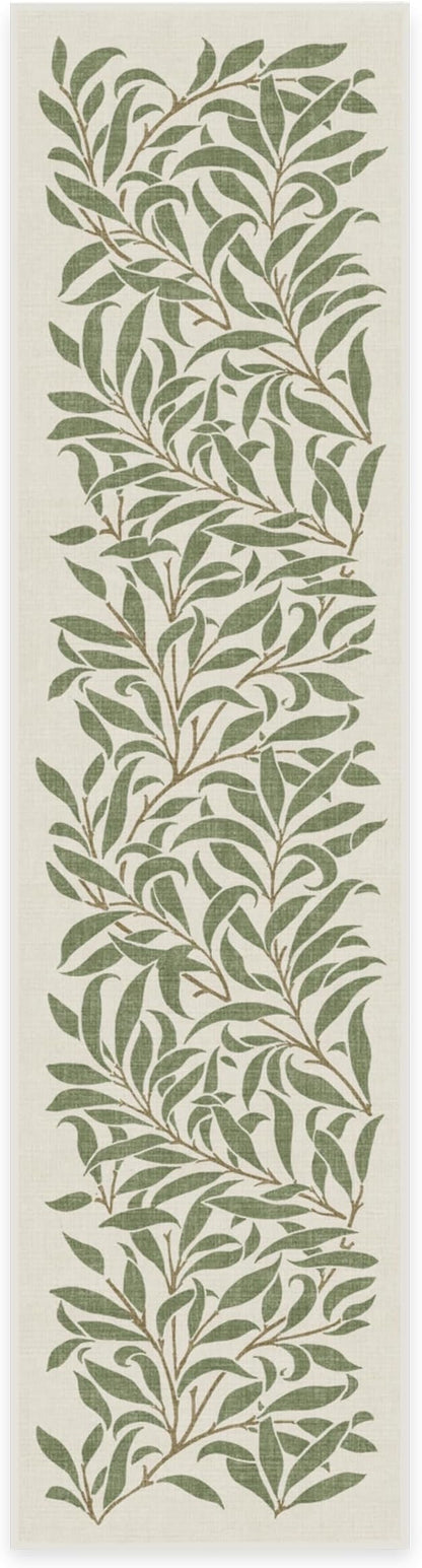 RUGGABLE x Morris & Co Machine Washable Runner Rug – Pure Willow Boughs Green 2.5x10, Stain-Resistant, Non-Slip – Washable Rug for Hallway, Entryway, Living Room & Kitchen–with Standard Pad