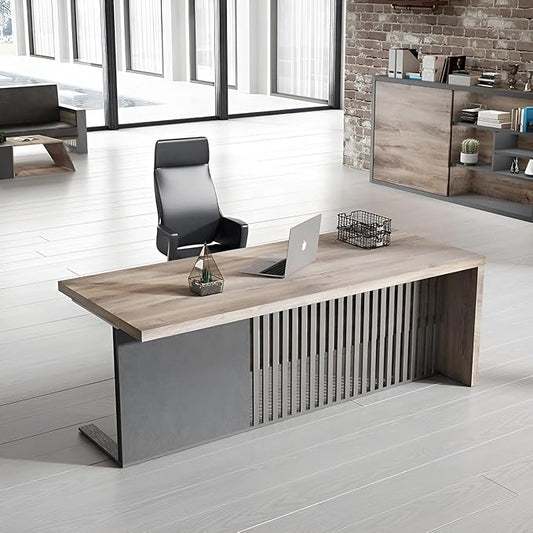70.87 Inch Modern Executive Office Desk, Computer Writing Desk for Home Office, Business Furniture Desk Workstation Stainless Steels Sturdy Frame 1.97IN Thick Desktop(Left, 70.87×35.5×30 in)
