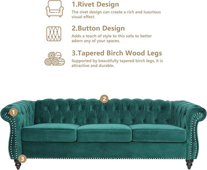 Living Room Velvet Sofa and Loveseat set, Mid Century Modern Upholstered Couch with Cushions, 2-Piece Home Sofa Furniture Sets, Comfy Tufted Chesterfield Couches for Living Room, Bedroom, Office