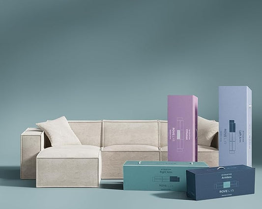 ROVE LAB M1 Modular Sectional Sofa with Ottoman, Sofa in a Box, Modular Couch, Spill-Resistant, Sustainable, Stylish, Modern Sectional Couch with Smart Foam Comfort (Helium Cloud)