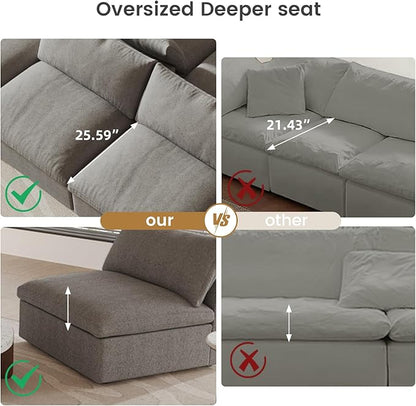 Cloud Couch Modular Sectional Sofa with Storage Ottoman,L Shaped Couch for Living Room,120.45inch Down Filled 4 Seater Convertible Sectional Sofas,Covers Washable&Replaceable (Grey)