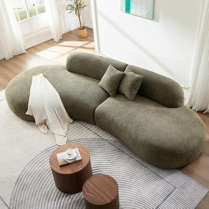 135.4" Oversized Curved Sofa Round Sectional Couch with Chaise,Luxury Cloud Sofa,Modern Boucle Couch with 2 Pillows,Couches for Living Room,Small Spaces,Office,Apartment (Green-Left-Facing)