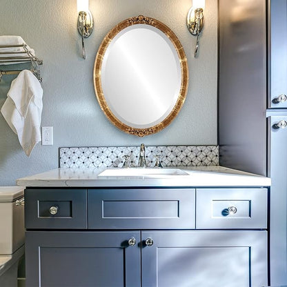 OVALCREST Oval Beveled Wall Mirror for Home Decor - Athena Style - Champagne Gold - 18" x 14" Outside Dimensions