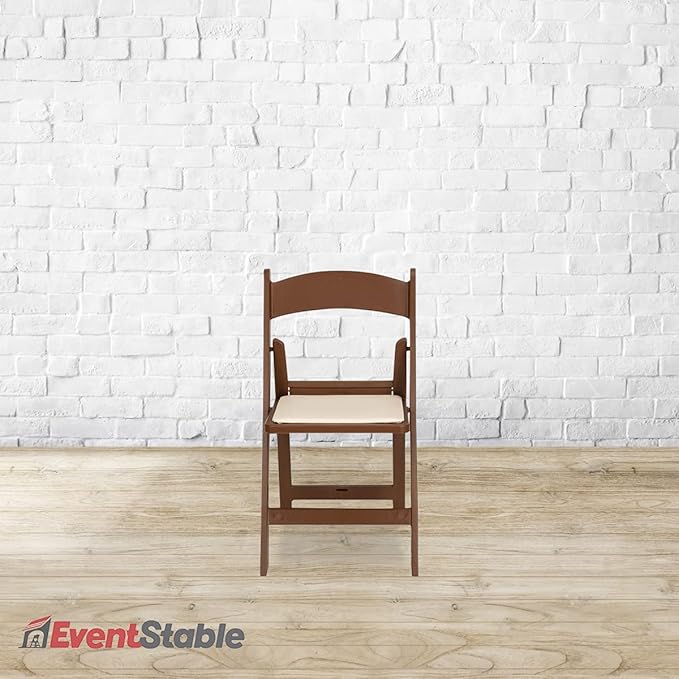 EventStable Titan PRO Resin Folding Chair - Brown with Ivory Indoor/Outdoor Lightweight Foldable Chair - Vinyl Padded Folding Chair for Weddings Parties Events - 100 Pack