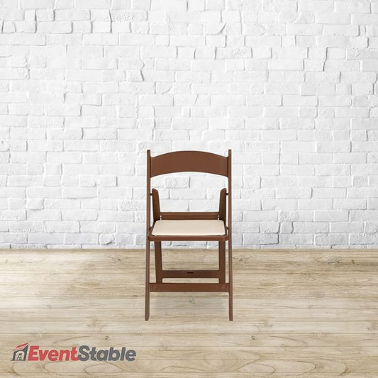 EventStable Titan PRO Resin Folding Chair - Brown with Ivory Indoor/Outdoor Lightweight Foldable Chair with Vinyl Padded for Weddings Parties Events - 50 Pack