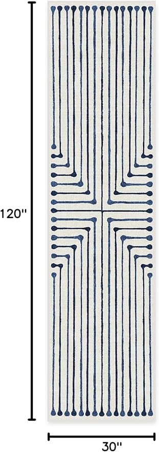 RUGGABLE x Jonathan Adler Machine Washable Modern Runner Rug – Inkdrop Slate Blue 2.5x10, Stain-Resistant, Non-Slip – Washable Rug for Hallway, Entryway, Living Room & Kitchen–with Cushioned Pad