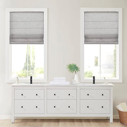 Madison Park Kyler Cordless Roman Shades - Single Panel, Lightweight Linen Blend Fabric, Natural Design, Easy Installation, Light Filtering Window Blind, Bedroom, Living Room Decor 27" W x 64" H Grey