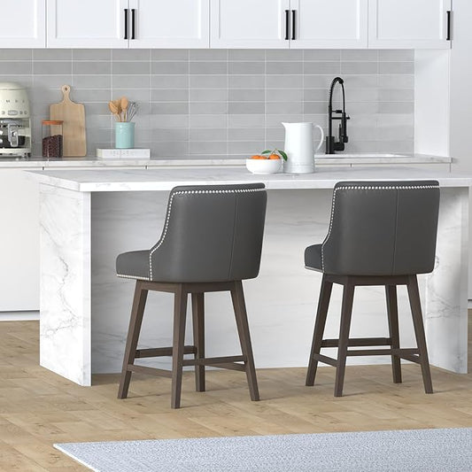 CHITA Counter Height Swivel Bar Stools, FSC Certified Upholstered Counter Stools, Modern Swivel Barstools with Wood Legs for Kitchen Island, 26" Seat Height, Faux Leather in Black