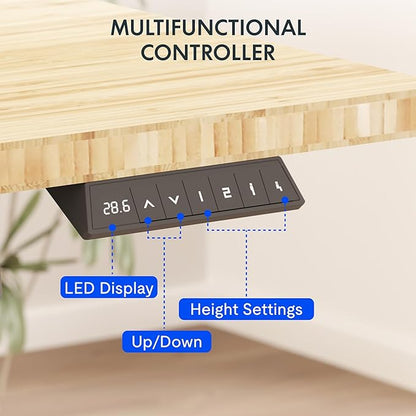 FLEXISPOT EN2 Whole-Piece Bamboo Standing Desk with Clamp Power Strip, 55 x 28 Electric Stand Up Height Adjustable Desk with Cable Management (Grey Frame + 55" Bamboo Top, 2 Packages)