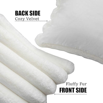 Neelvin Cream White Faux Fur Cozy Soft Striped Decorative Throw Pillow Covers 16x16 inch Set of 2,Velvet Pillowcase Cushion Case for Sofa Couch