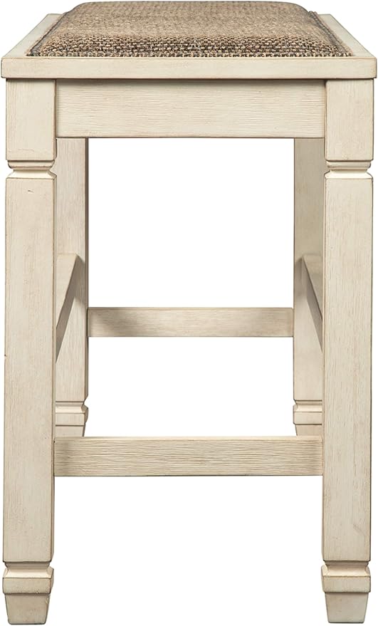 Signature Design by Ashley Bolanburg Double Upholstered Bench, Counter Height, Whitewash