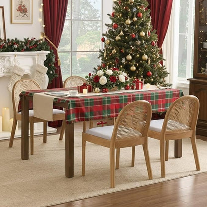 Upholstered Wooden Dining Chairs Set of 4, Farmhouse Kitchen & Dining Room Chairs with Cane Back, Accent Dining Table Chairs Beige Linen Seat for Kitchen/Restaurant/Living Room, Beige